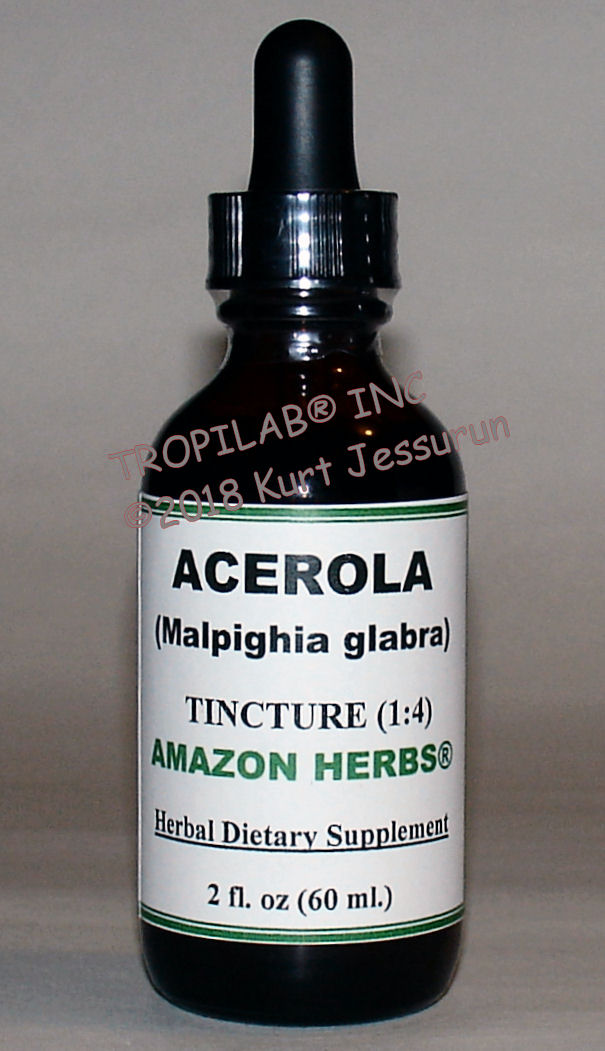 Malpighia glabra, Acerola tincture (US$18.65 per 2 fl oz), high vitamin C content, is a 
powerful immune system and energy booster; it also supports the respiratory system