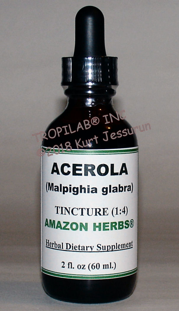 Malpighia glabra, Acerola tincture (US$18.65 per 2 fl oz), high vitamin C content, is a 
powerful immune system and energy booster; it also supports the respiratory system